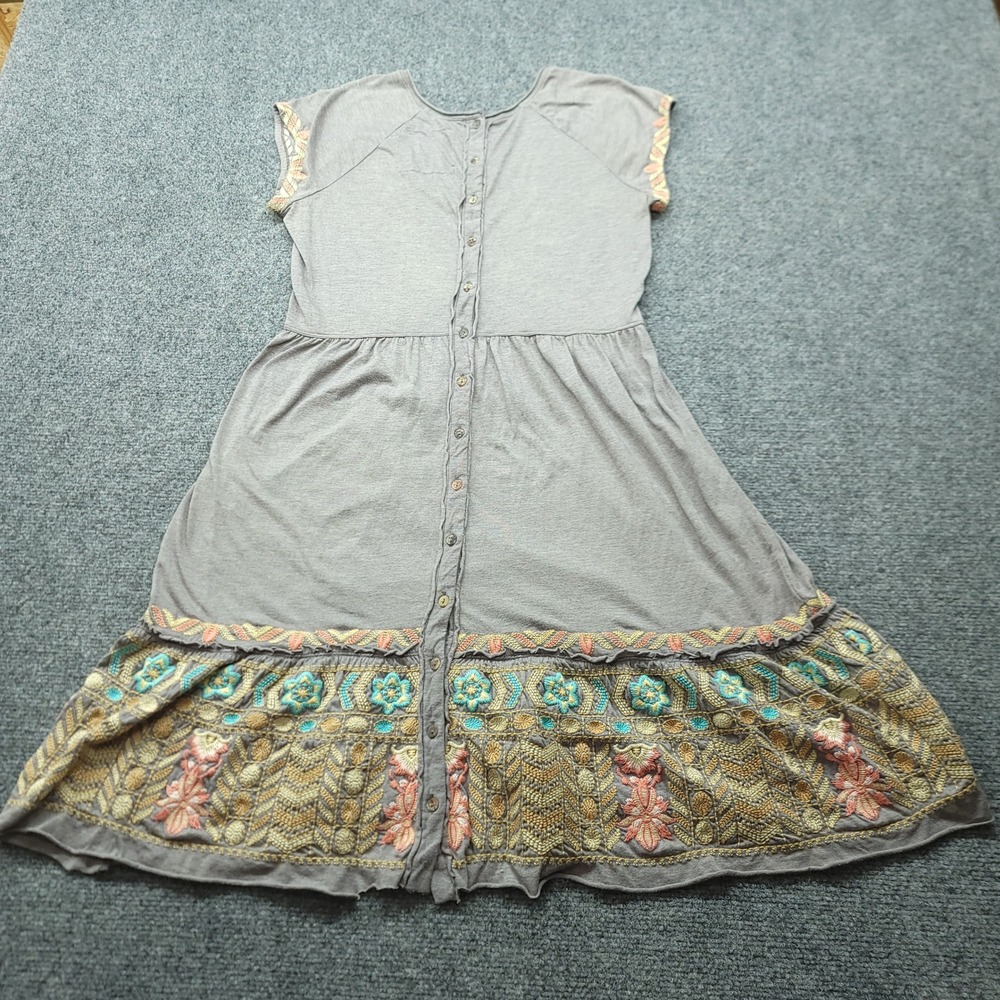 JW Los Angeles Joy Love Light Embroidered Boho Dress Gray Small Button Back